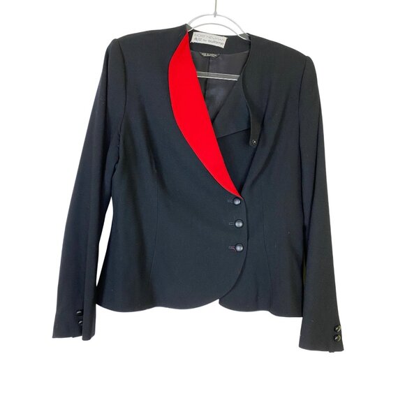 BERT NEWMAN SUITIME Vintage Black Wool Blazer Red Accent Lapel Size 14 Eighties - Picture 6 of 6